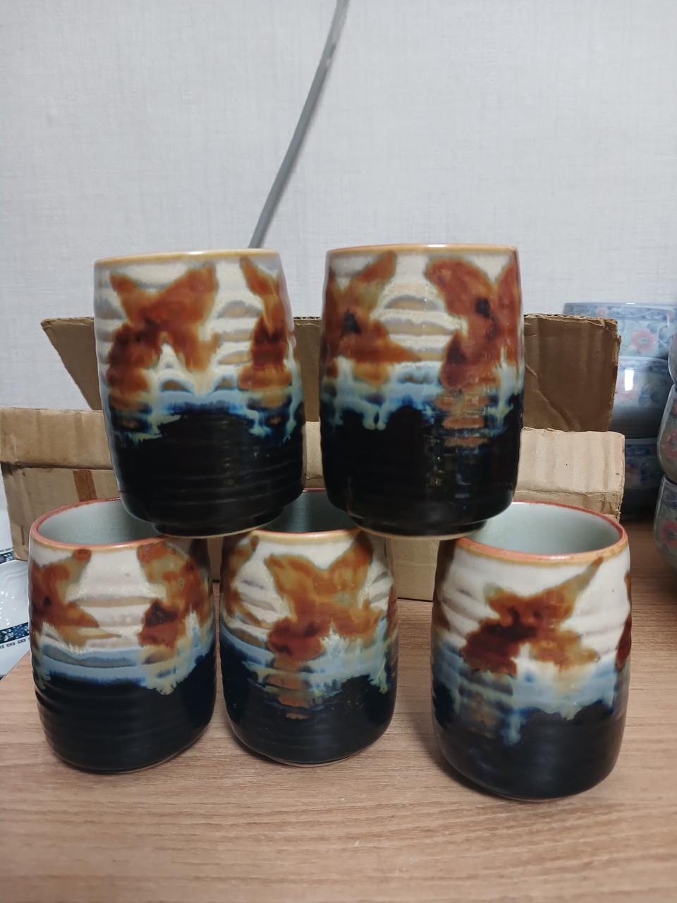 일본 빈티지 통형 찻잔 5개