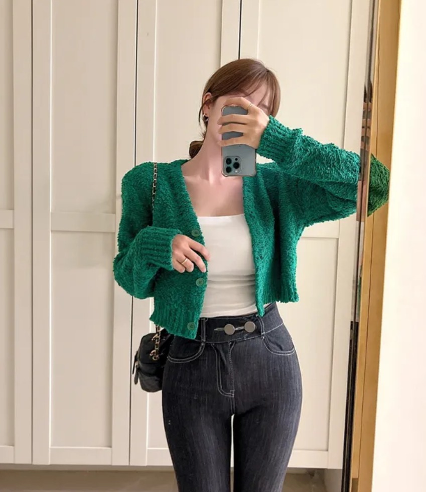 부클크롭가디건