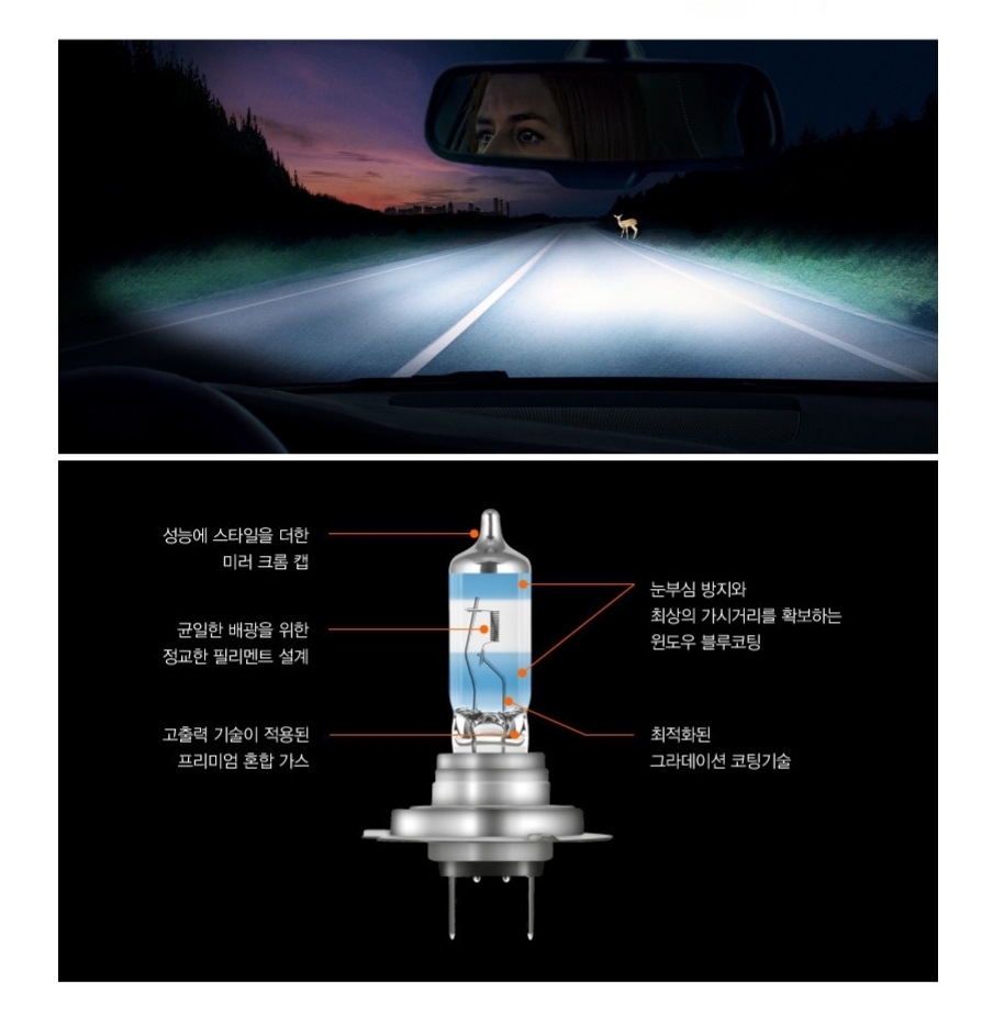 합법 인증 전조등 전구 할로겐 H4 헤드라이트 순정보다 훨씬 우수