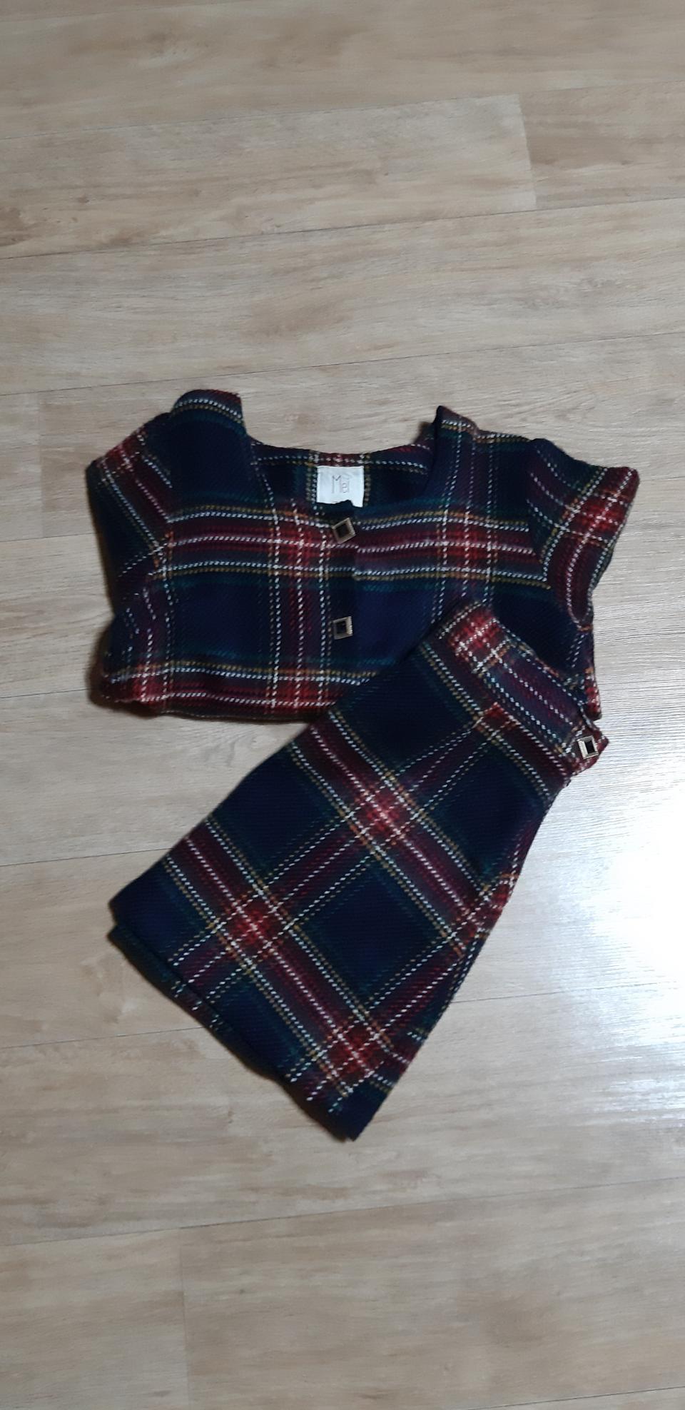 체크 모직 자켓+스커트 셋업