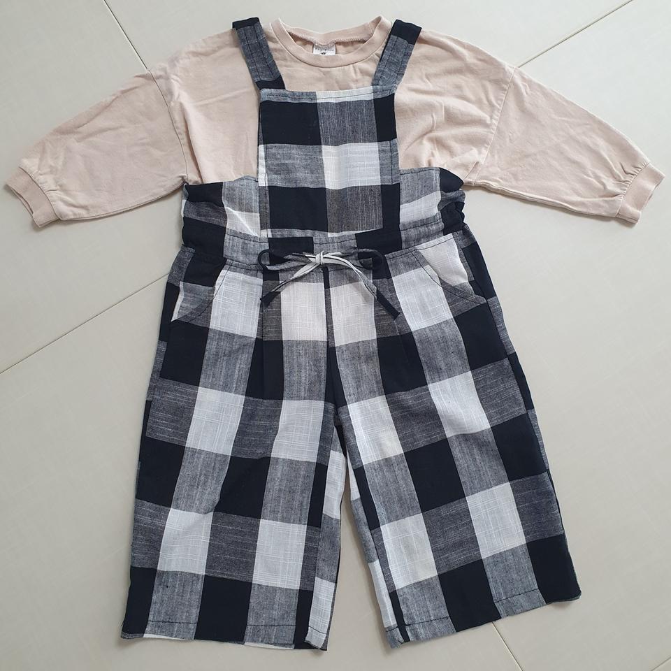 유아 체크멜빵바지 상하복세트 100사이즈