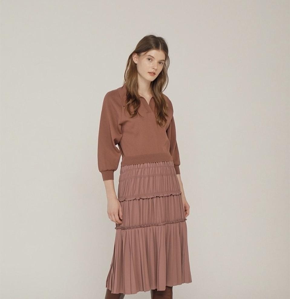 온앤온 플리츠 니트블록 원피스