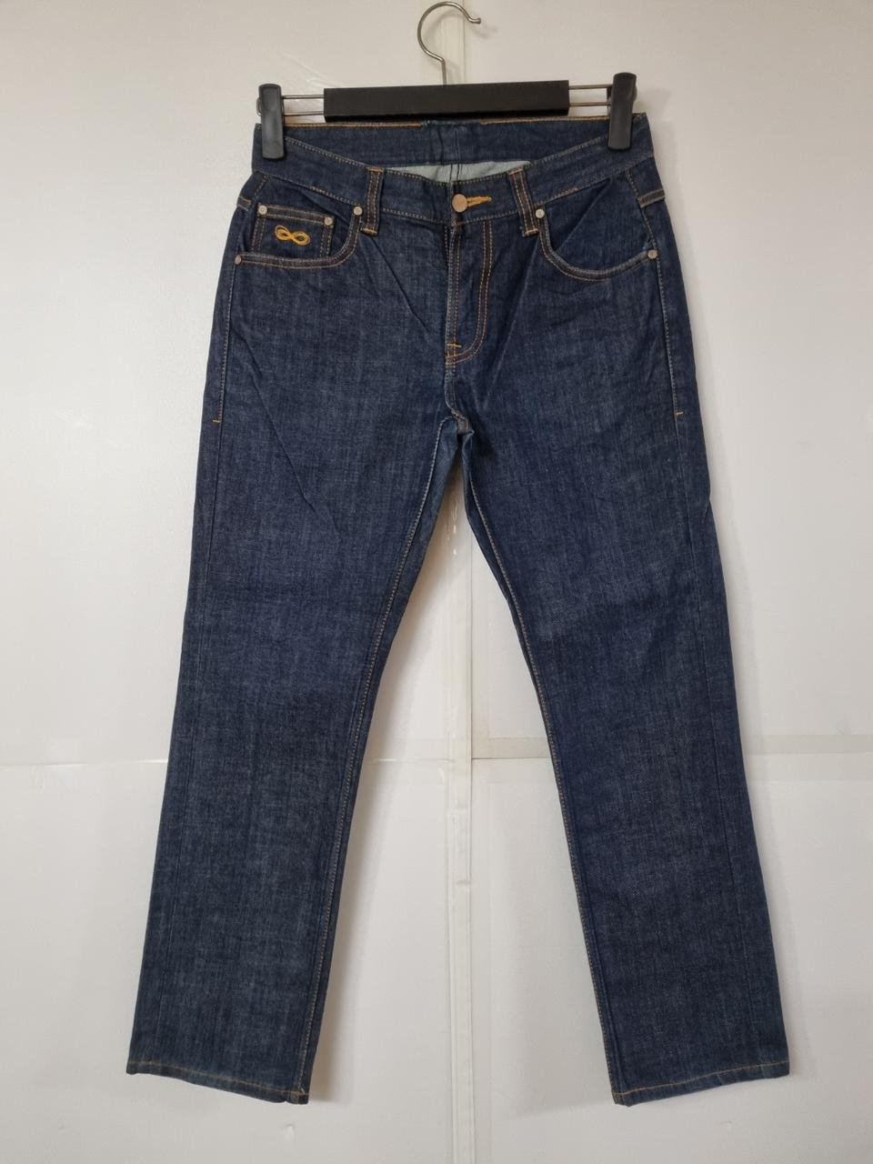 30)플랙진 금색패치 중청 스판 슬림 스트레이트 일자청바지