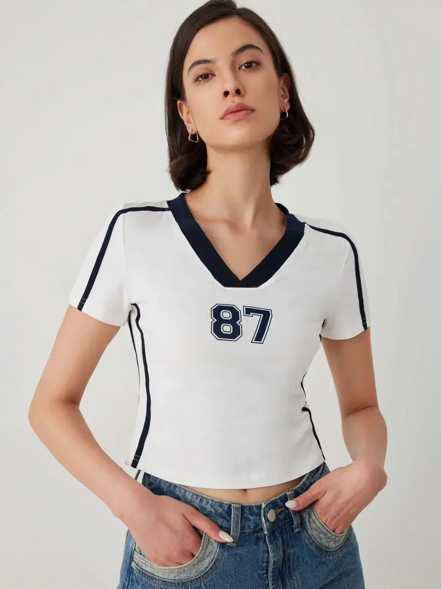 샵사이다 87 스포티 프린팅 배색 티셔츠