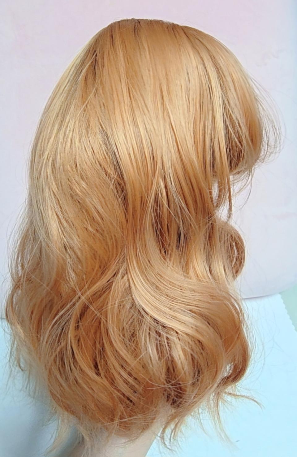 단발 웨이브 앞머리 여성 통 가발 코스프레 오렌지 피치퍼즈