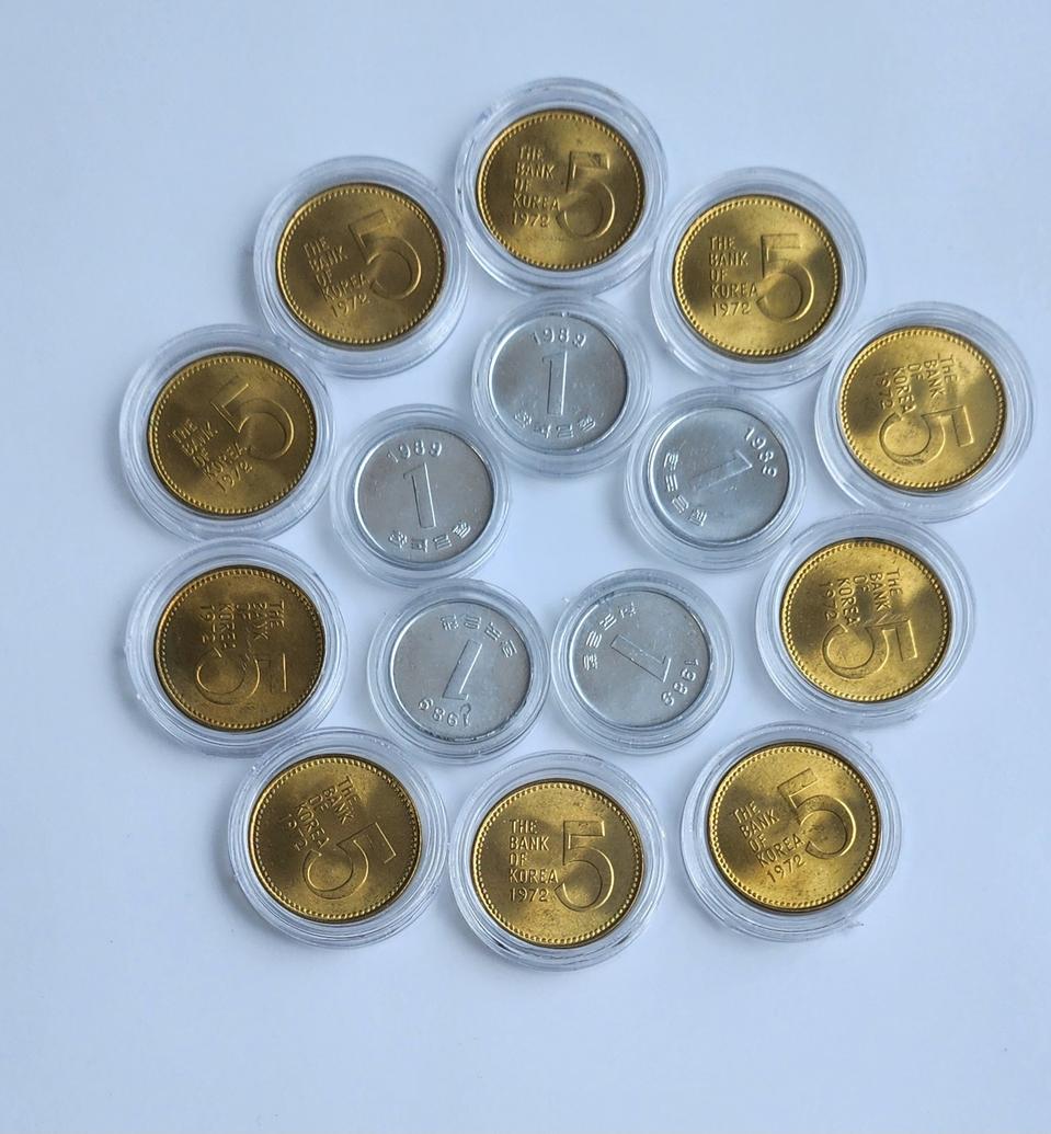 화폐 1989년 1원 주화 1972년 5원 주화 미사용 일괄