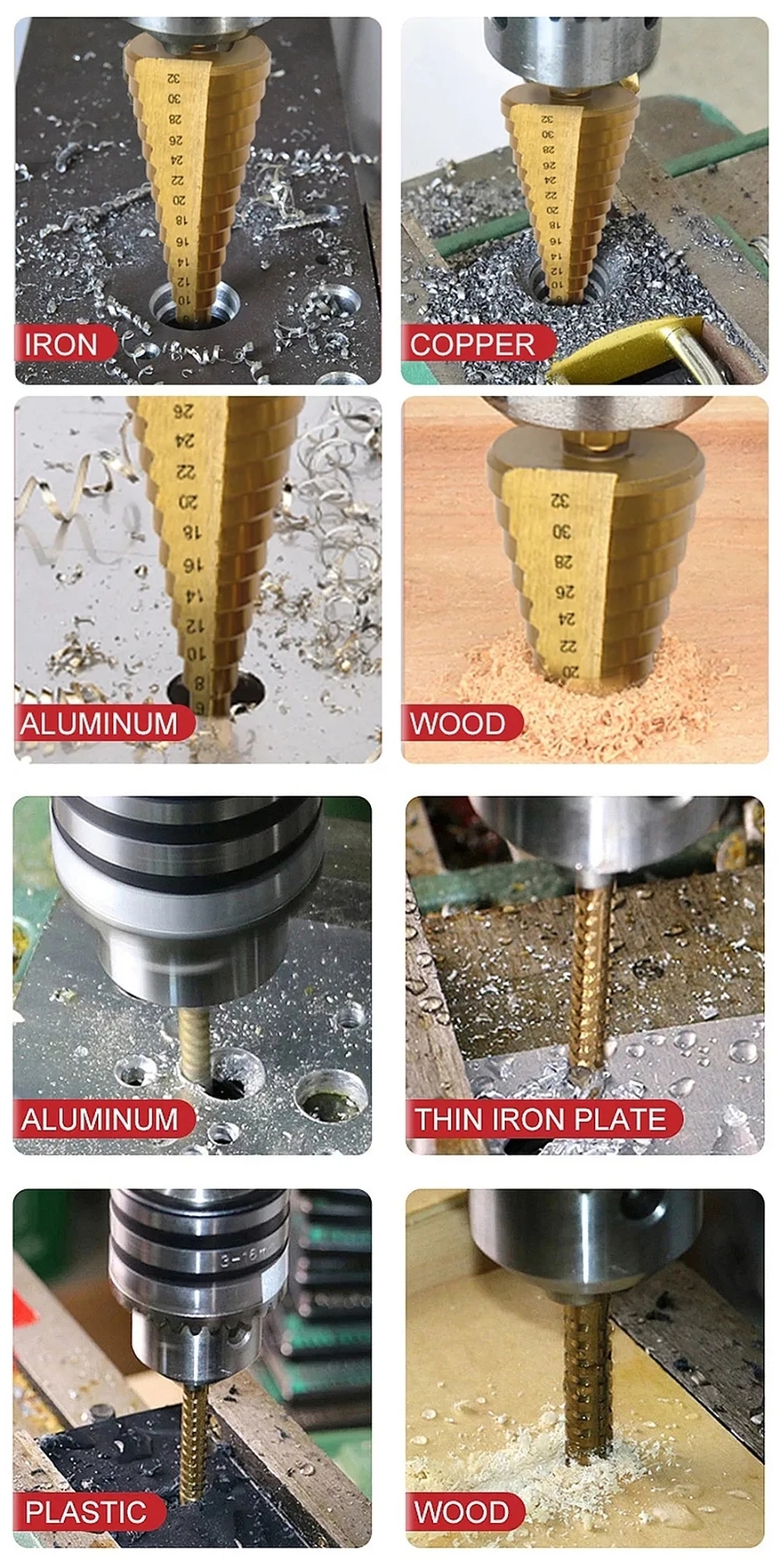 [동영상] 정품!! 전문가용 티타늄 합금 만능 구멍 홀 타공 비트 세트