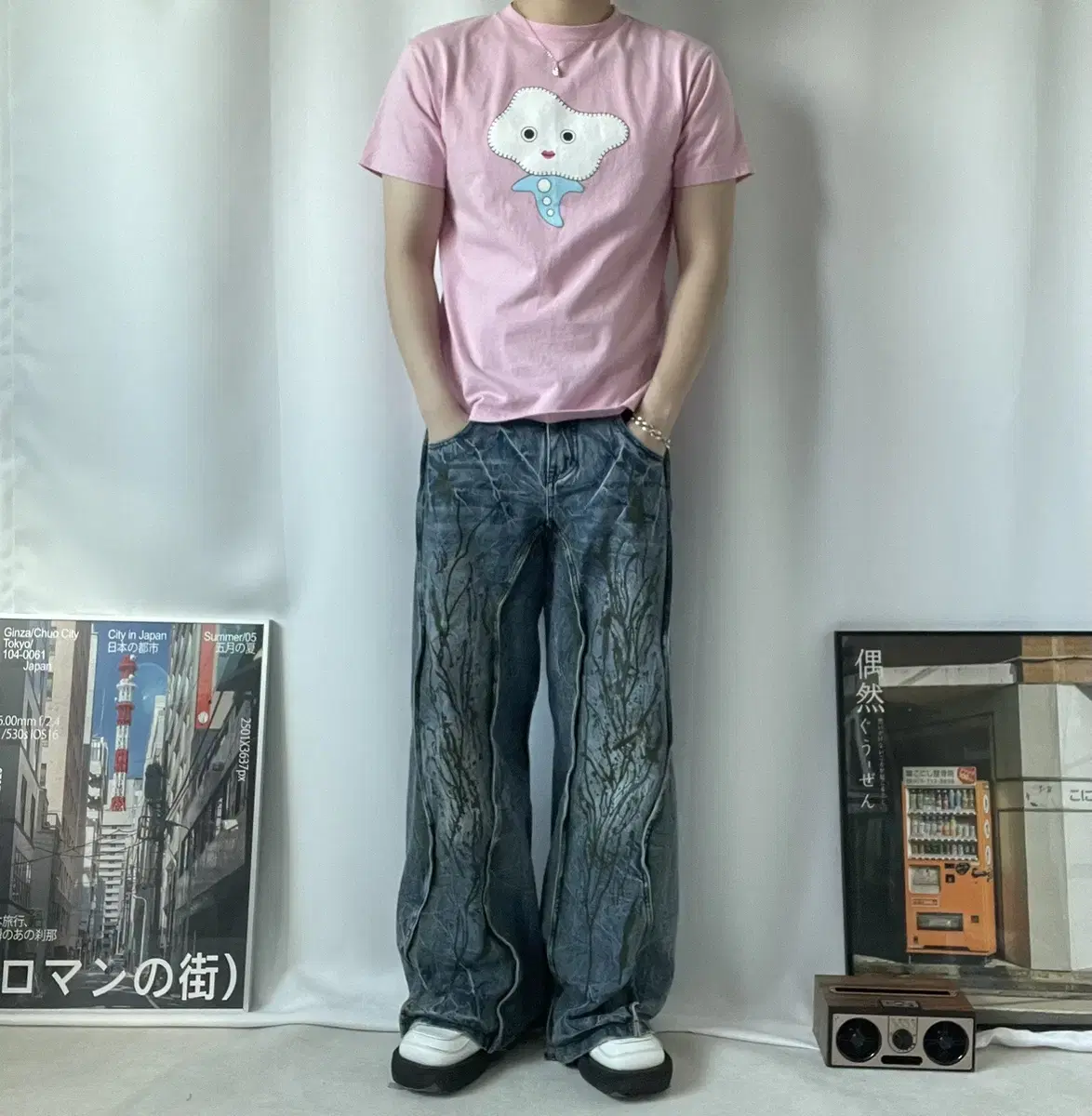 일본빈티지 animie 핑크 티셔츠