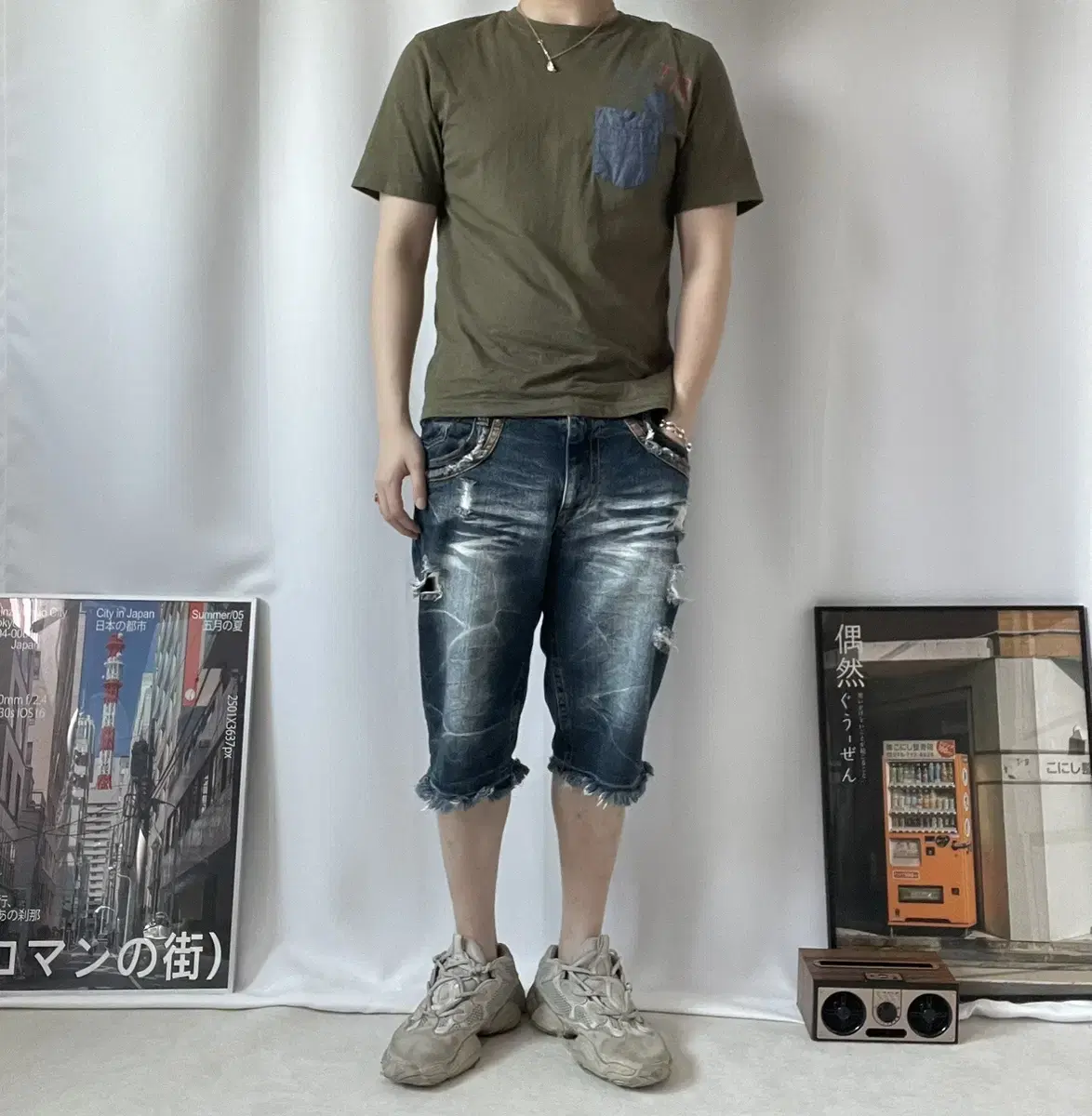 일본 빈티지 데님포켓 티셔츠