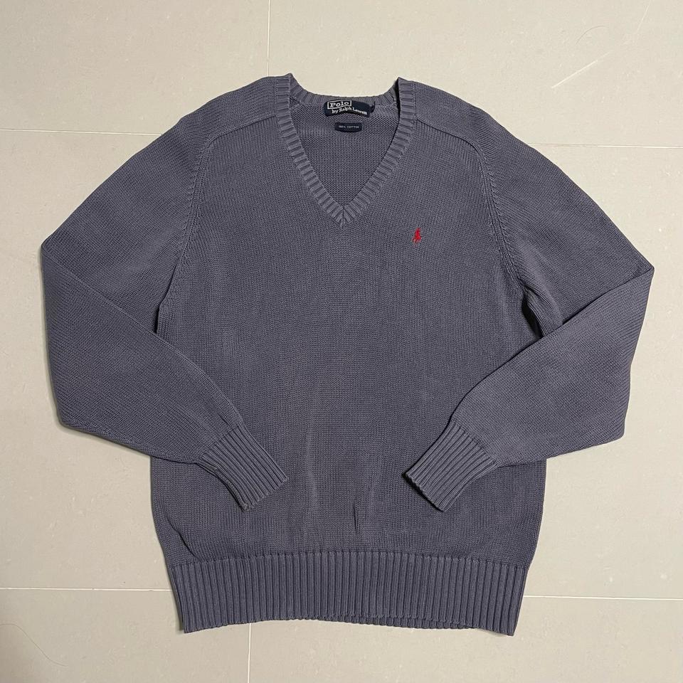 정품 폴로 랄프로렌 퍼플 코튼 니트 브이넥 스웨터