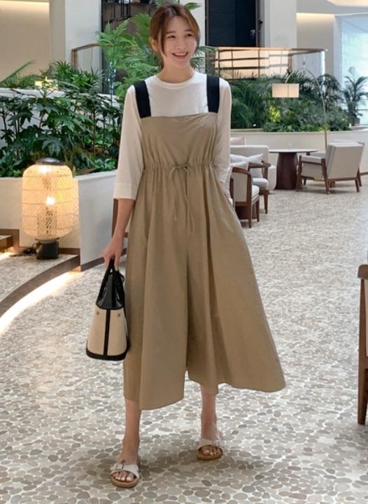 바시락 와이드 9부 점프수트 ~66 새상품