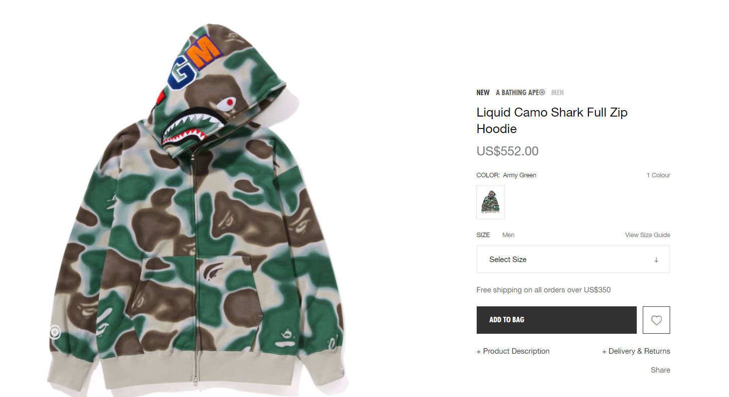 (새상품)베이프 리퀴드 카모 샤크 집업