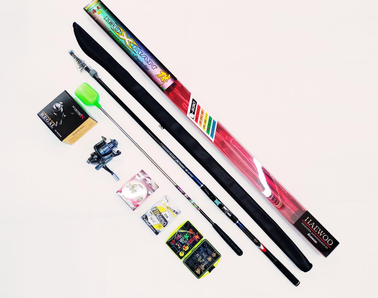 (678)해우카본엑스맨2.5호대5.3m+9볼릴+일산원줄,목줄+주걱+소품