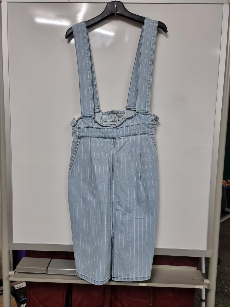 여성 멜빵 청 스커트 앞트임 치마 스트라이프