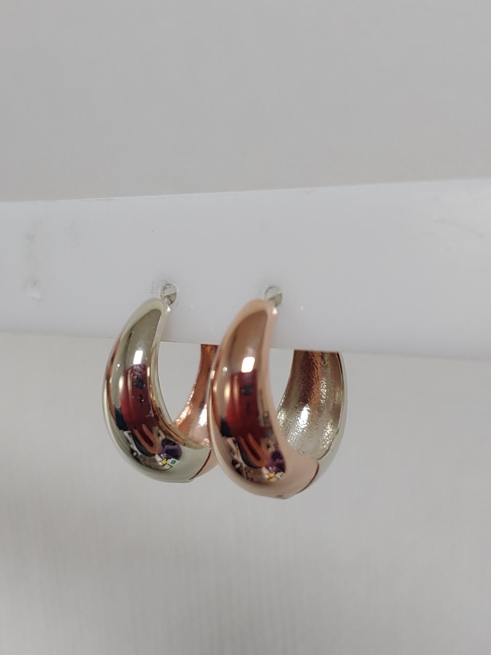 14k 투톤 볼륨 링귀걸이