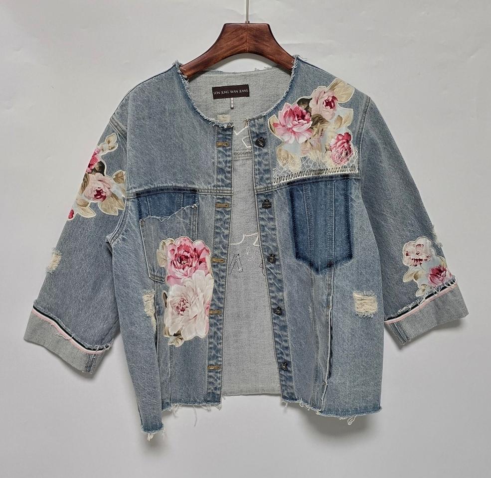 손정완 플라워 데님 자켓 66사이즈