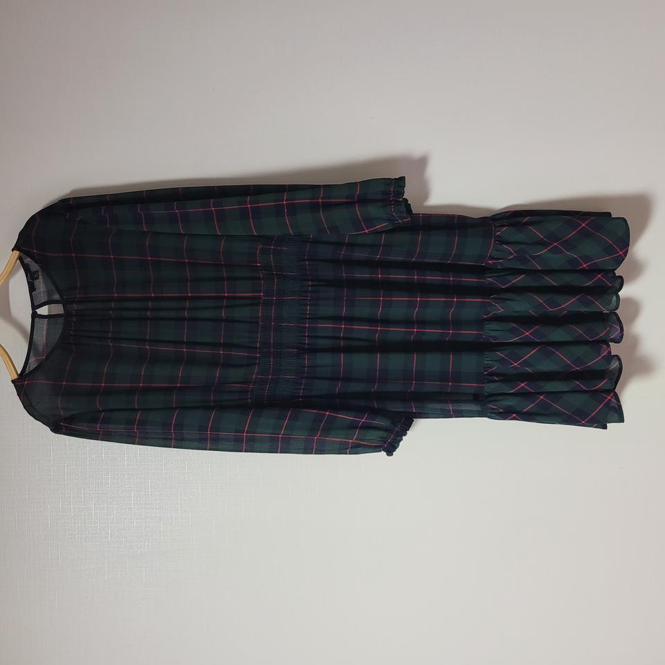 그린 체크 프릴 원피스