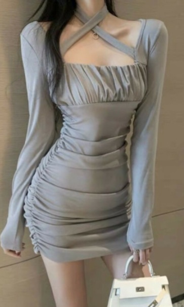 ♥홀터넥 셔링 미니 원피스 블랙