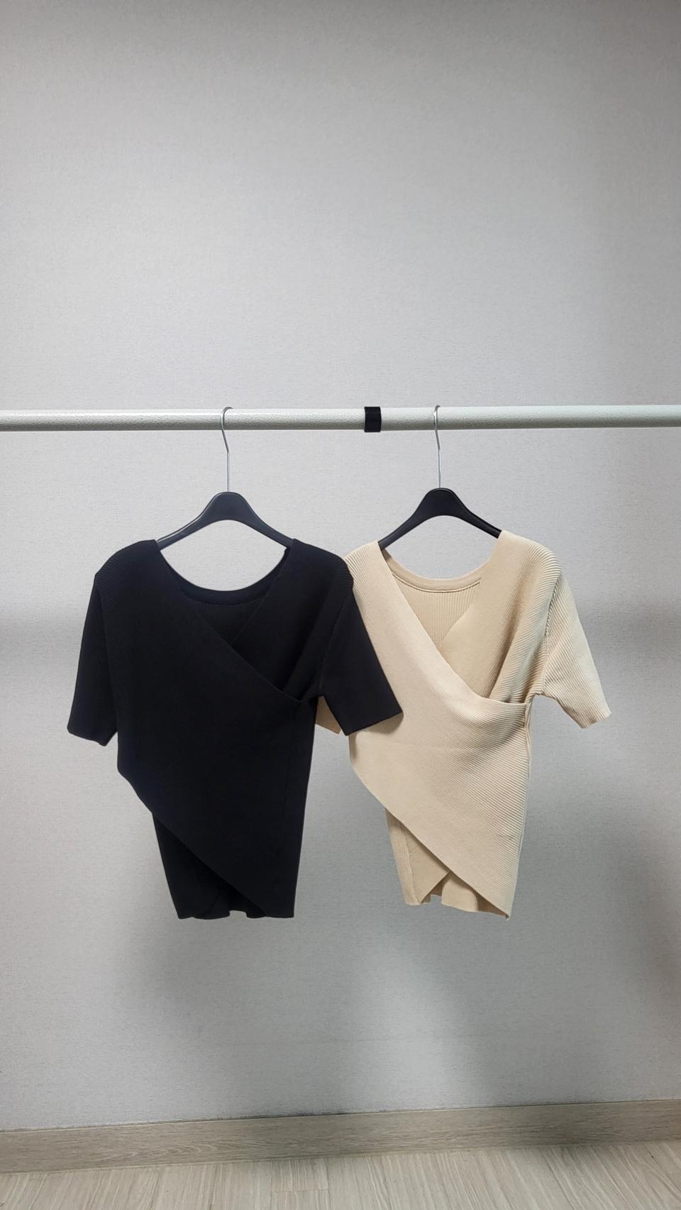 브이넥 랩반팔 니트 티셔츠