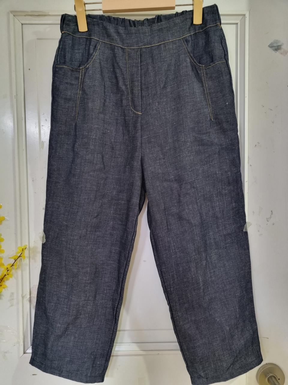 여름 시원한. 청 베기통바지. 허리단면31