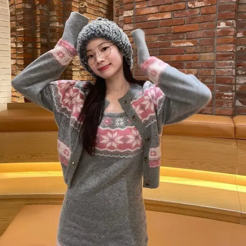 인스턴트펑크 자카드 가디건 원피스