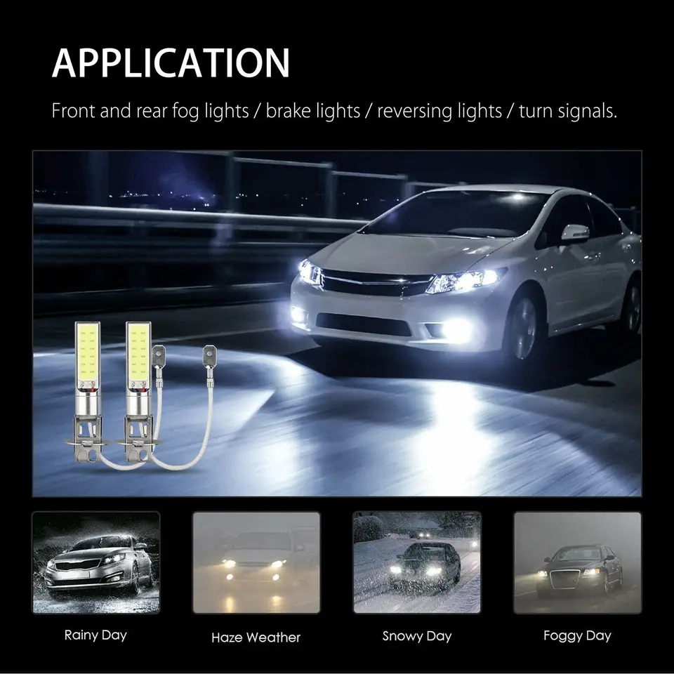 최고 밝기 확산형 전조등 초고휘도 LED 헤드라이트 전구 H3 세트