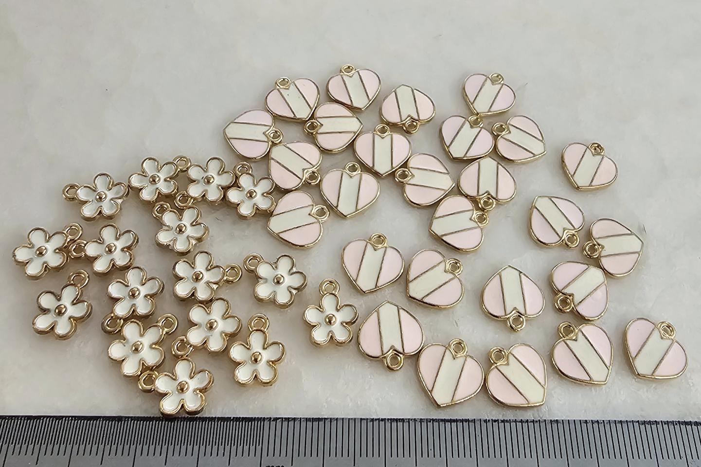 금속 펜던트 하트와꽃 2종 42개 일괄