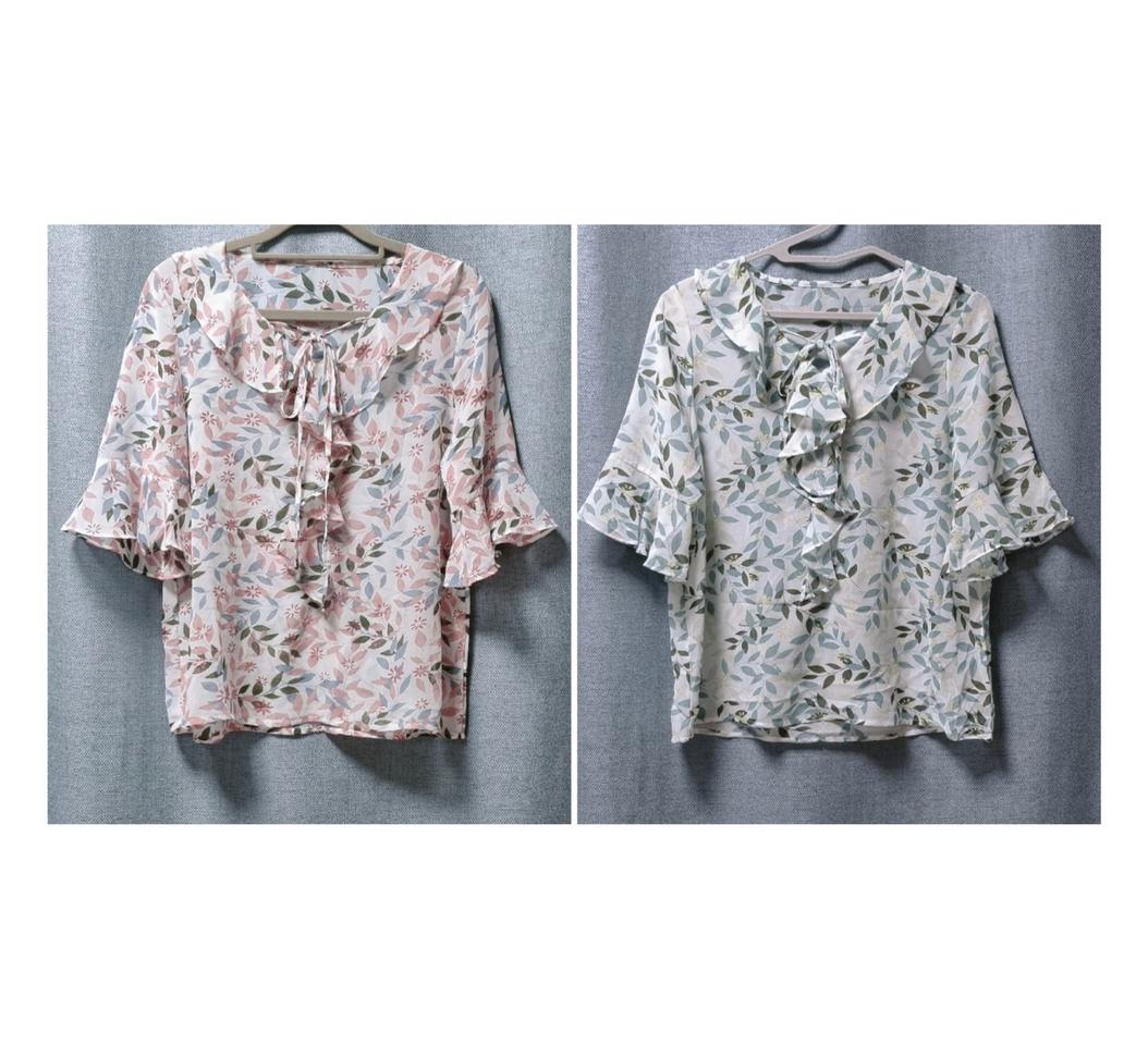 리본넥 플라워 블라우스(핑크/그린)