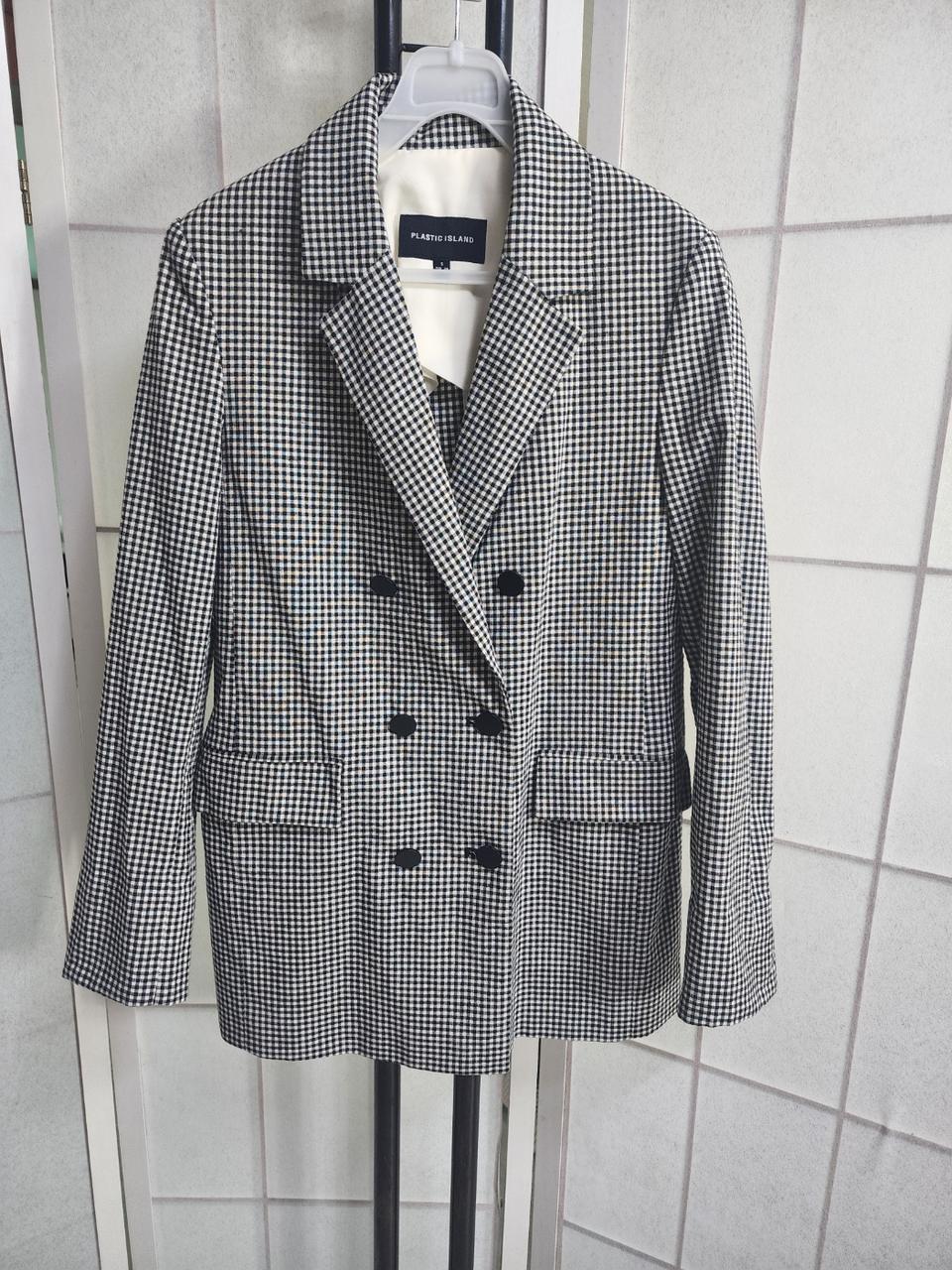 플라스틱아일랜드 여성자켓 체크자켓 더블버튼