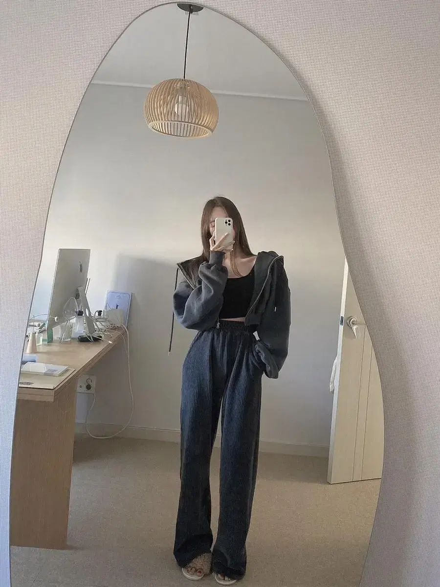 하이웨스트 벨로아 밴딩 와이드 팬츠