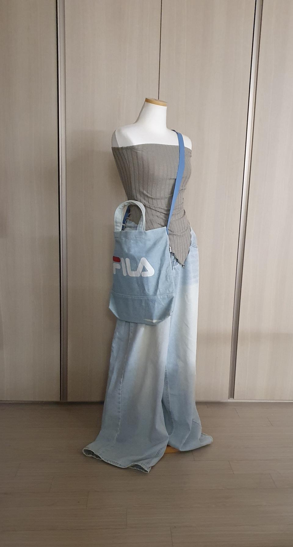 필라 캔버스 토트백 워싱데님 필라보조가방 필라여행가방