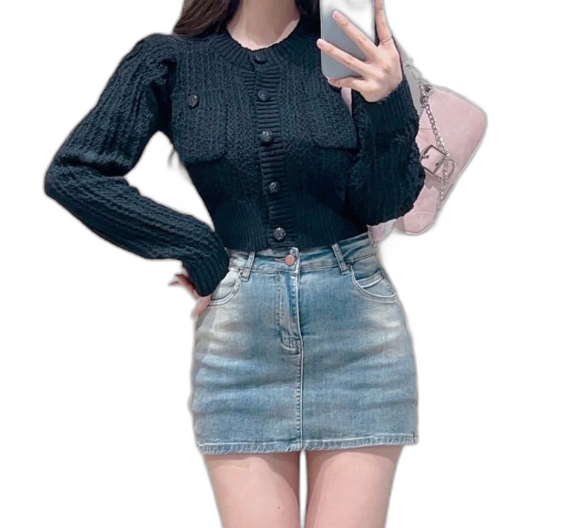 단추 크롭 가디건