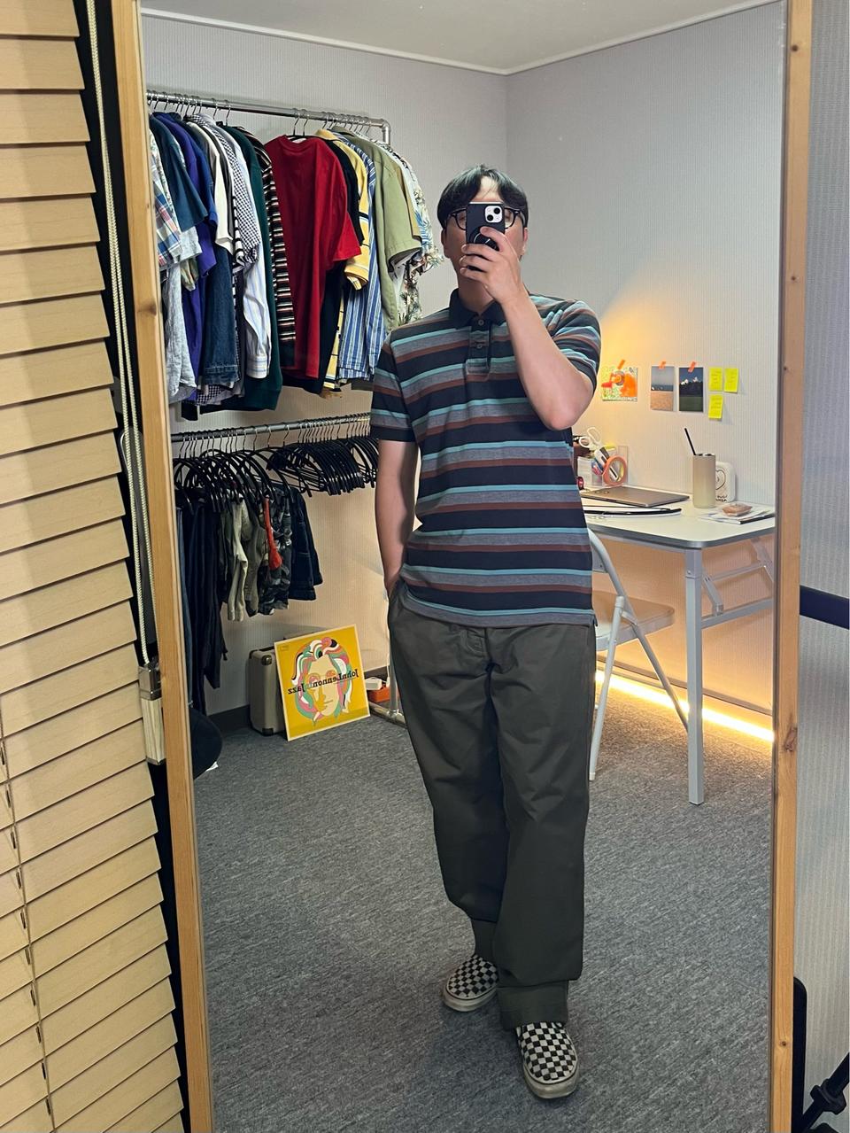 유니클로 오리지널 워시 카라 반팔티