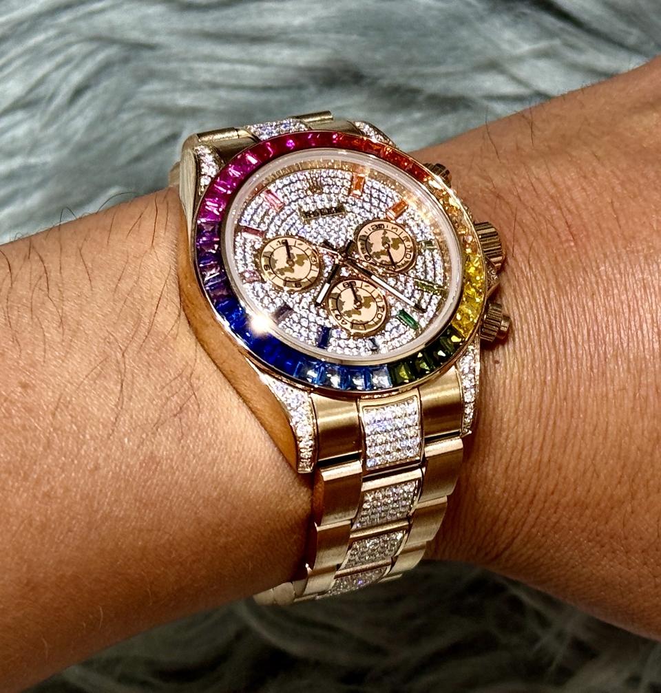 로렉스 데이토나 풀다이아몬드 레인보우 한정판 로즈골드