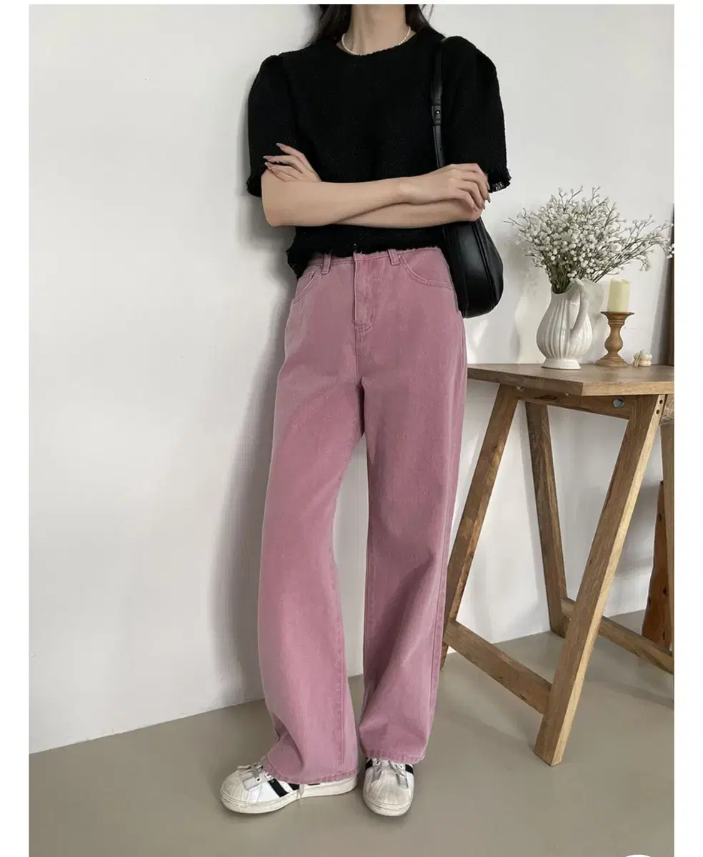 차농 다잉 핑크 데님 코튼 팬츠