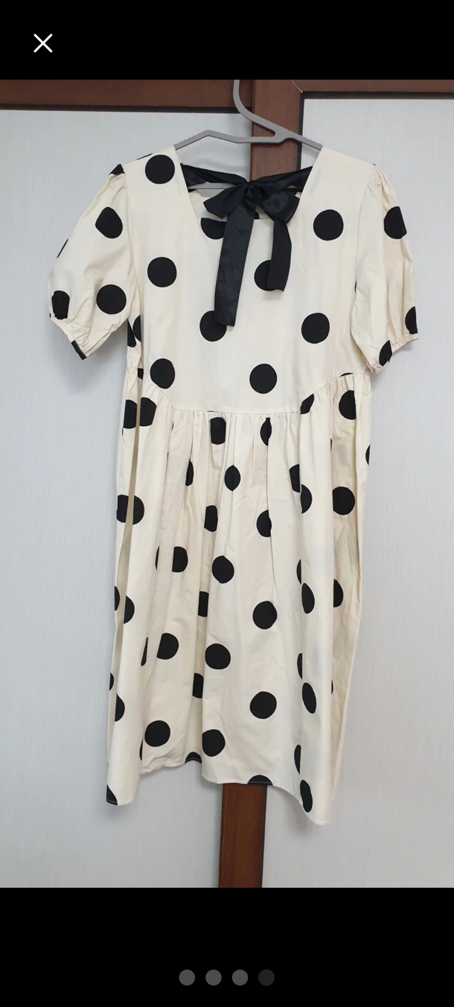 도트 퍼프소매 원피스 M