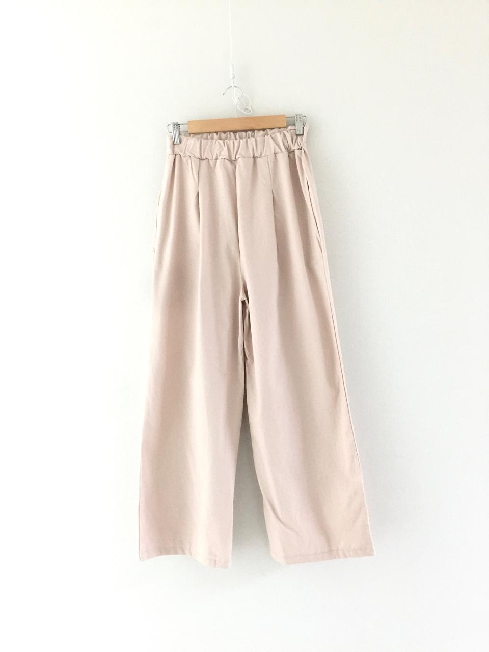 (새) 연한 살구빛 분홍 와이드 면 밴딩 팬츠
