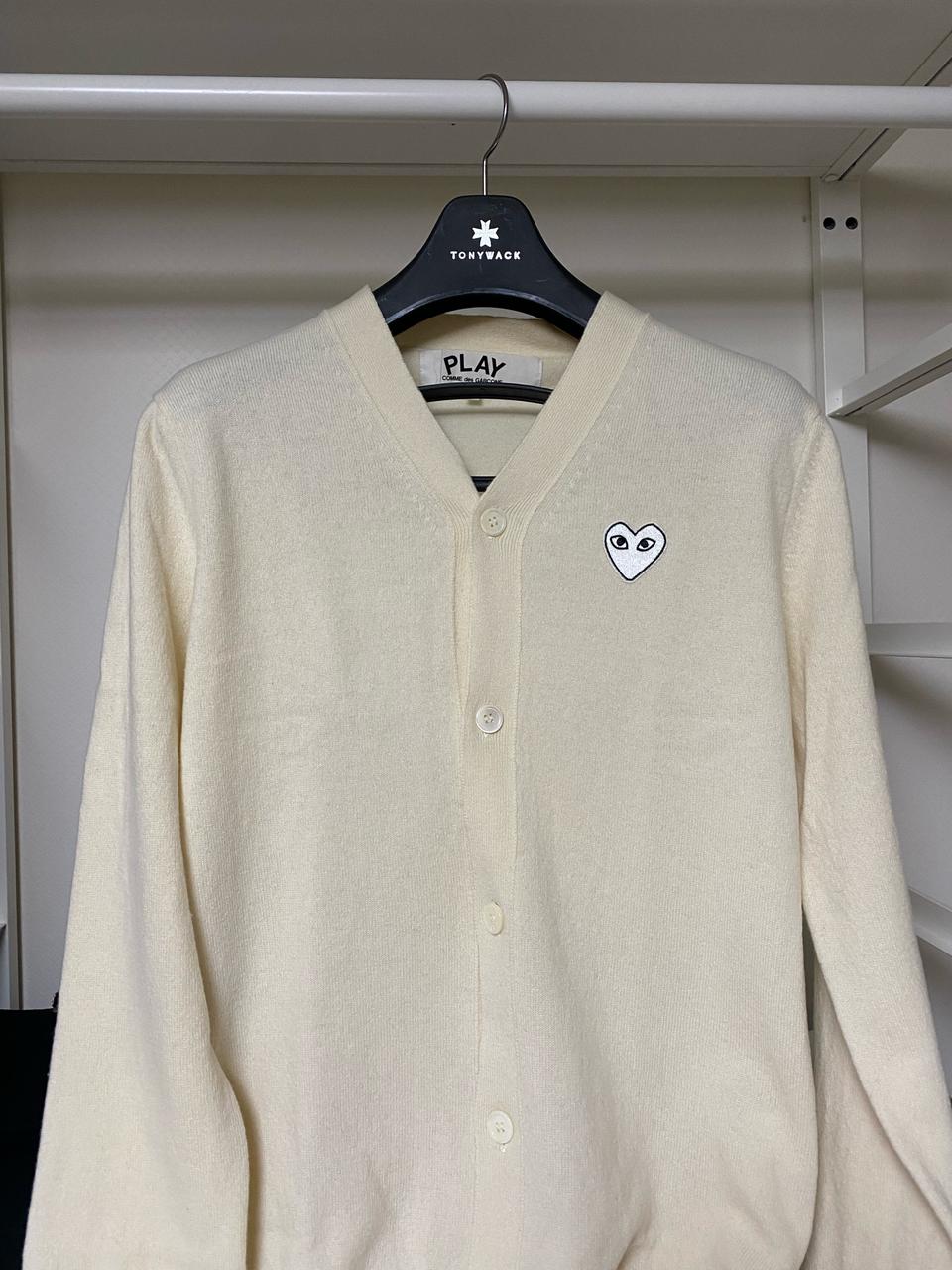 [A급] 꼼데 가디건 아이보리 화이트 와펜 L 사이즈