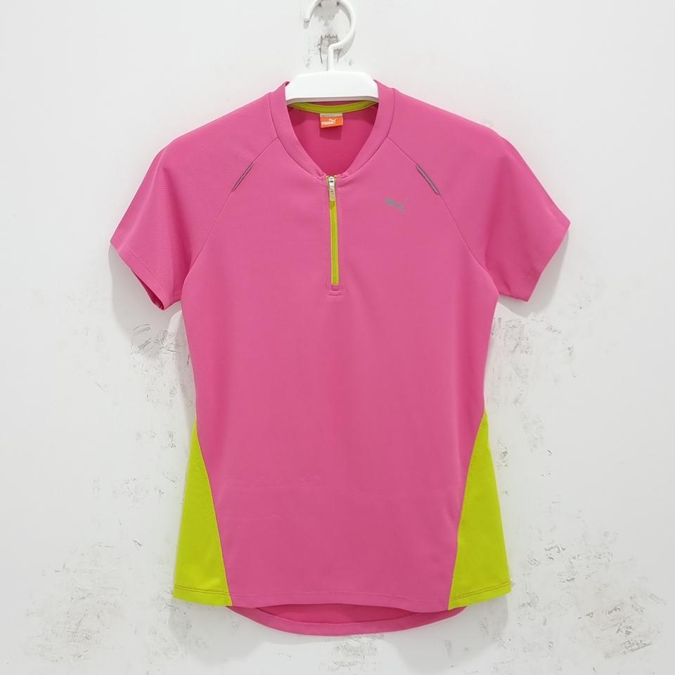 푸마 여성 반팔 티셔츠 트레이닝복 반집업 핑크 반팔티 헬스 골프 L