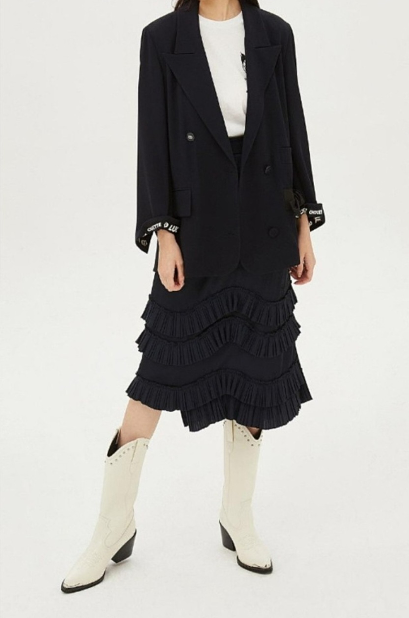 럭키슈에뜨 스커트 36 사이즈여유, 러플, 딥네이비