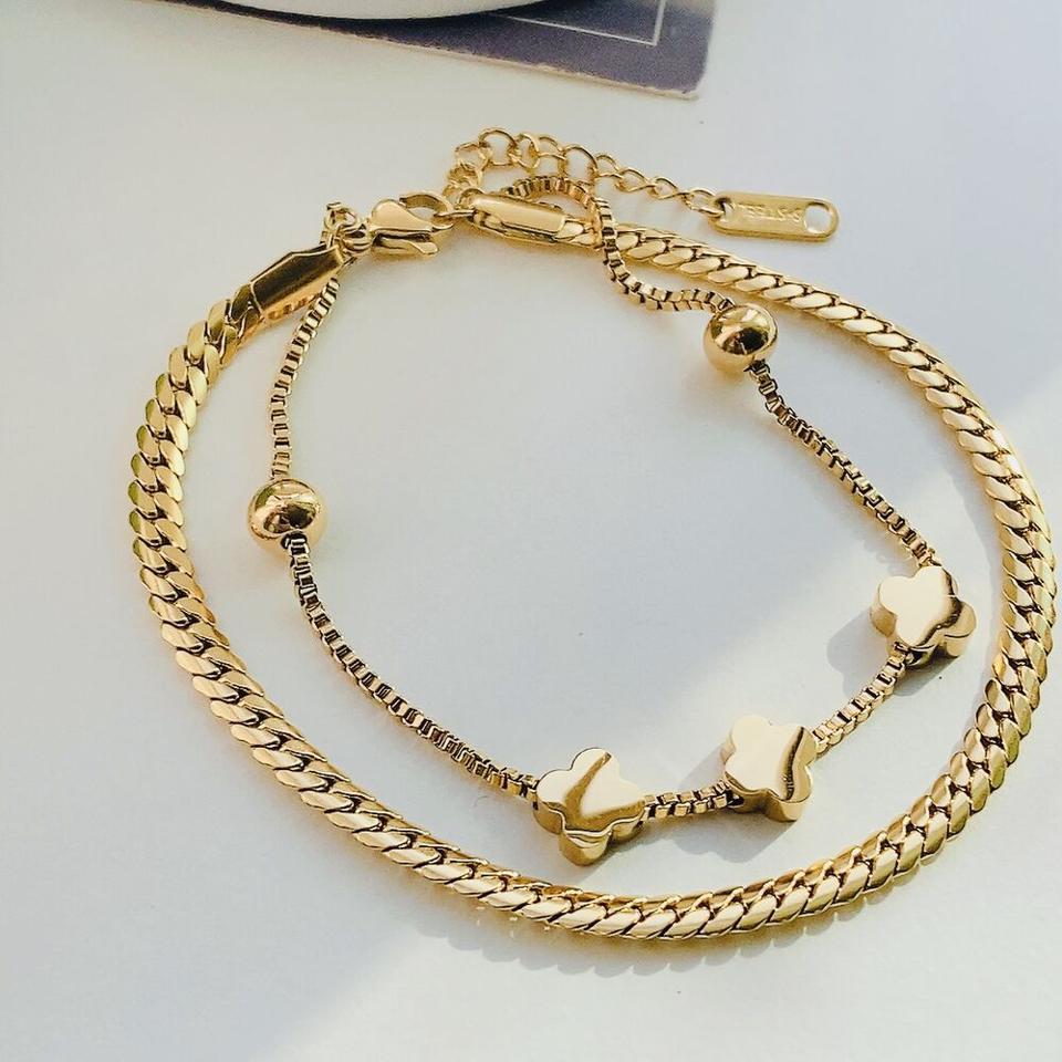 [써지컬스틸] 스네이크 체인 클로버 팔찌