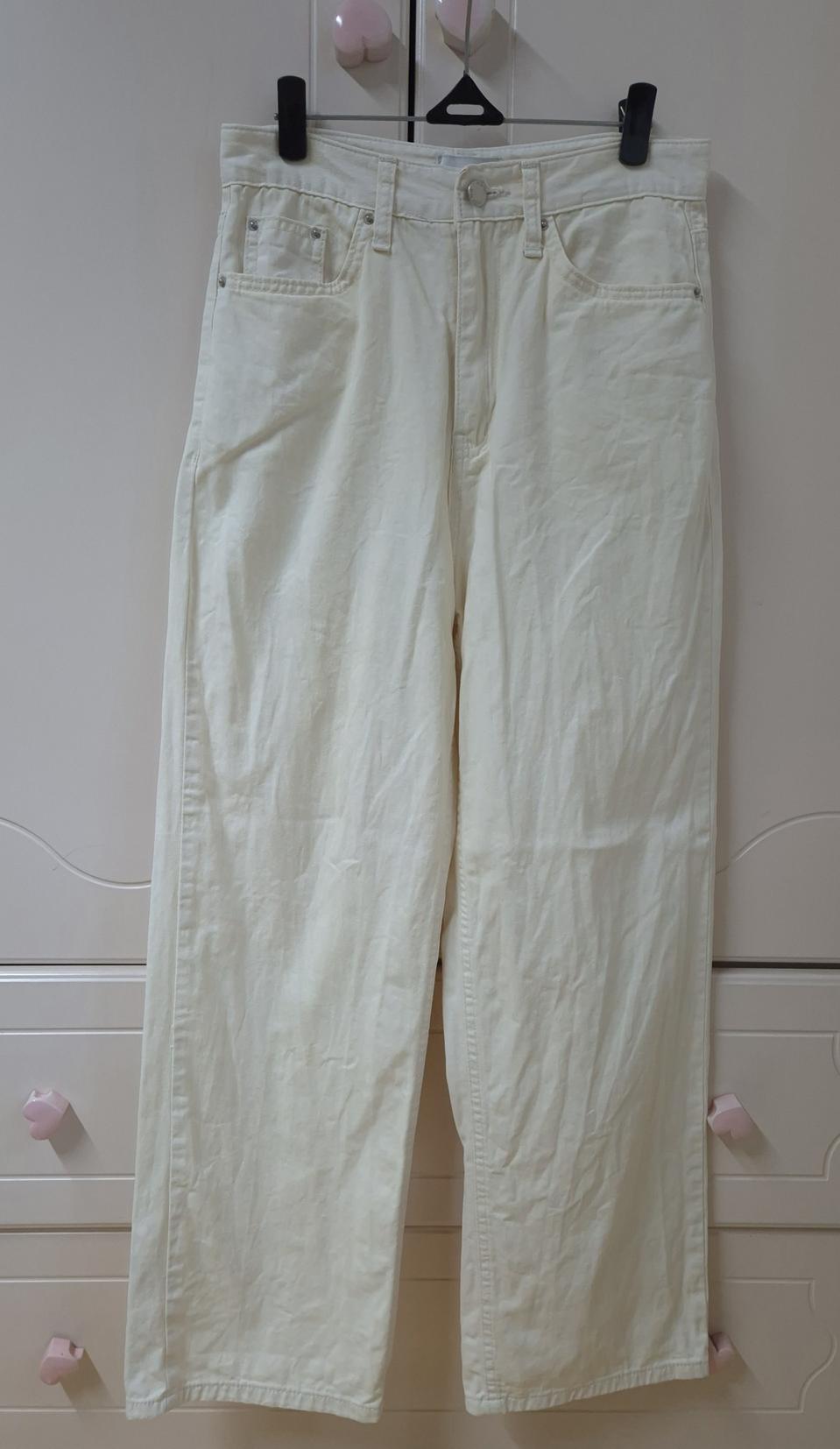 고퀄) 여성 연한 노란색 여름 와이드 팬츠 국내생산 [M_오염O]