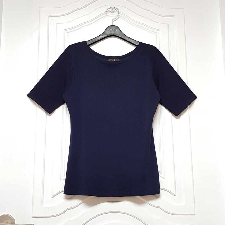 쎄리사100% 슬림 5부 소매 여름 반팔 니트 티셔츠 네이비 55~66