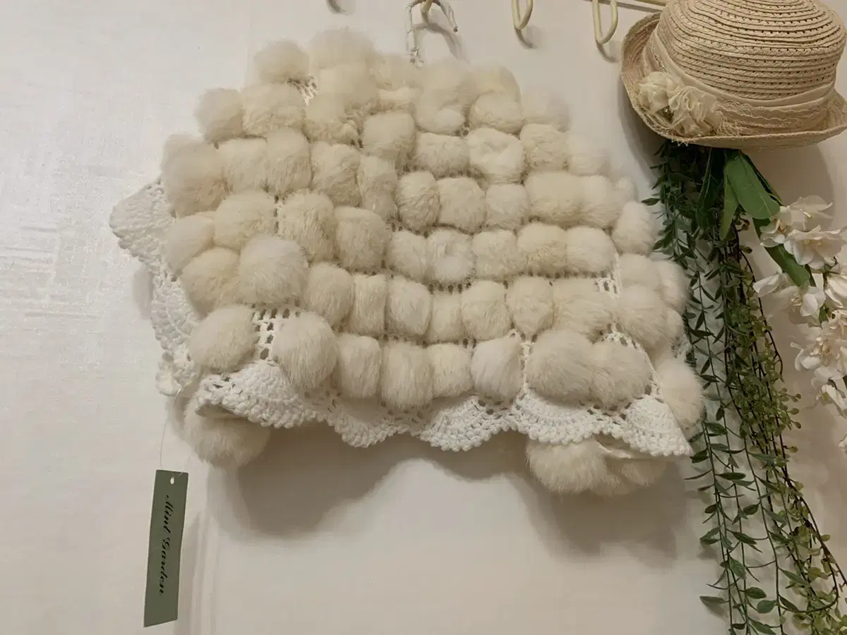 일본빈티지 새제품 뜨개 레이스 조끼 Mint Garden 히피 보헤미안