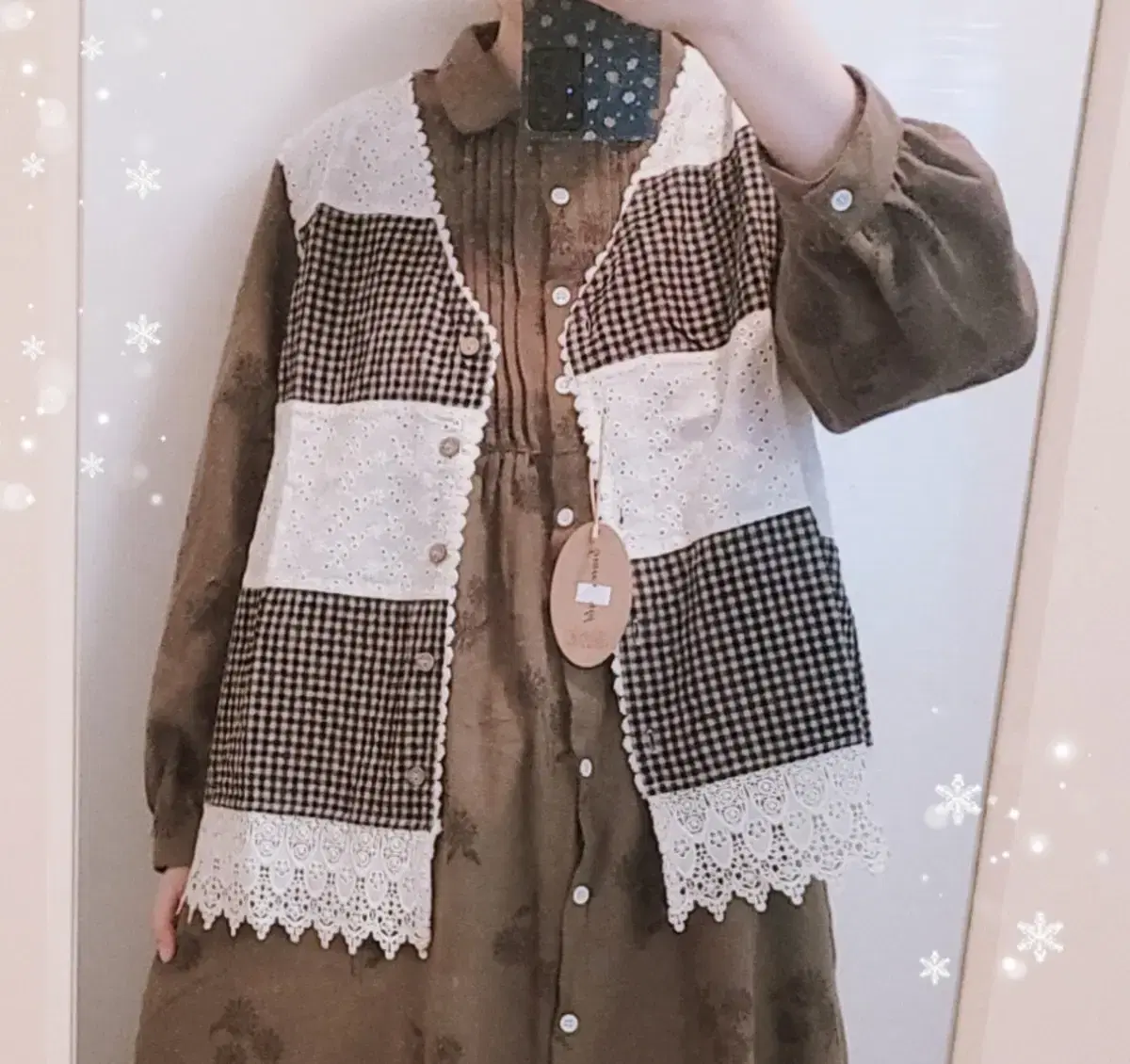 새제품 모리걸 레이스 패치 조끼 가디건