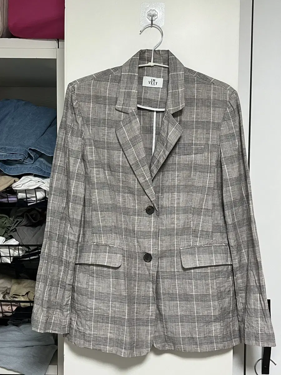 임블리 체크 린넨자켓