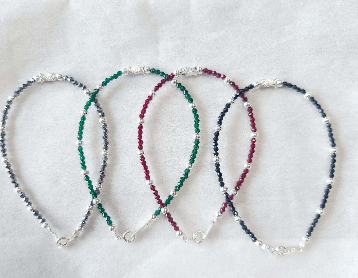 테라헤르 파랑 수정 크리스탈 스피넬  순은뽈와 순은 물고기 팔찌입니다