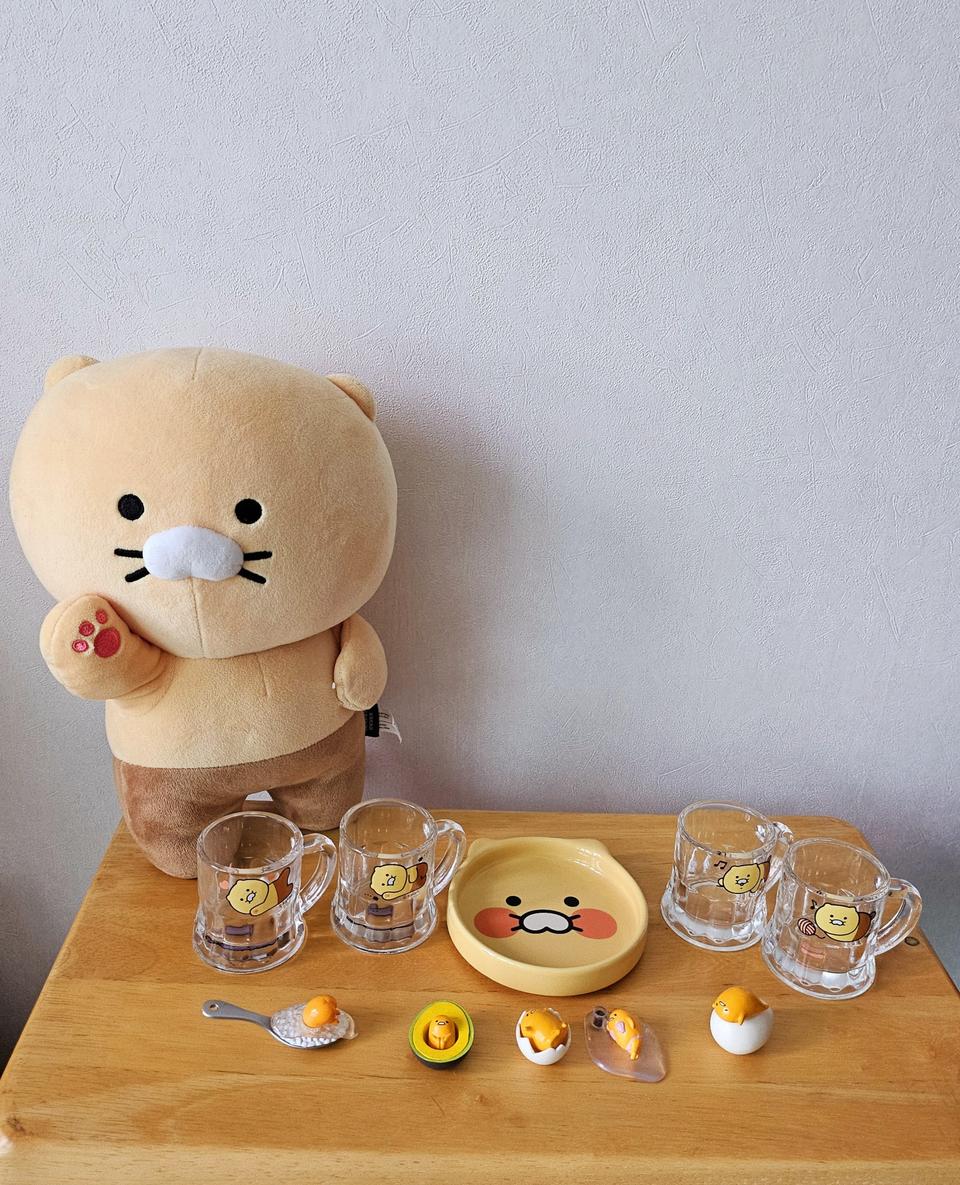귀여운혼술메이트 춘식이 미니호프 손잡이 소주잔세트4P+춘식이도자기미니접시