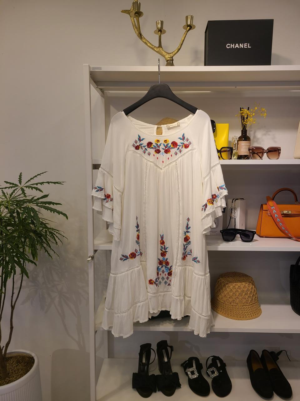 에스닉 자수 프릴 원피스