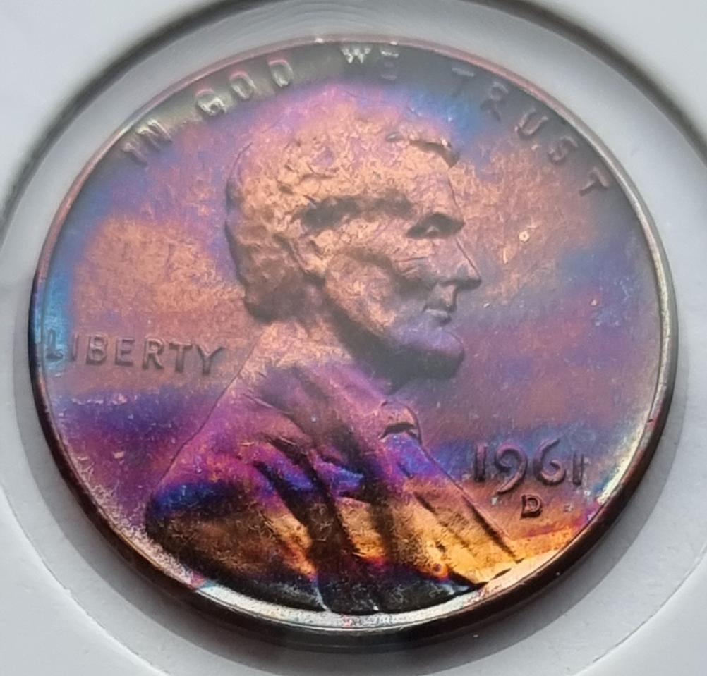 링컨 1센트 1961_D 년도 레인보우톤 주화